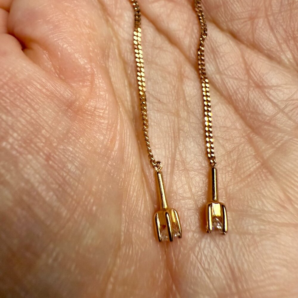 14k Solid Gold Cz Threader Petite Stud Earrings - image 2